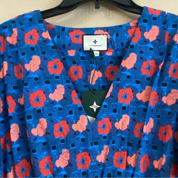 Tuckernuck Womens‎ New Size XXL Retro Floral Mitchell Midi Dress Blue and Red